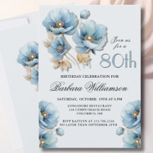 Wasserfarbe Elegant Blue Gold Floral 80. Geburtsta