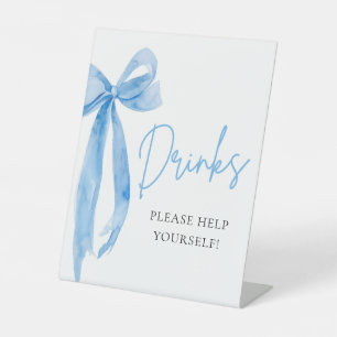 Wasserfarbe Elegant Dusty Blue Bow Drinks signiere Sockelschild