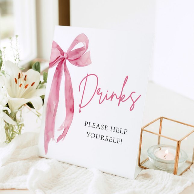 Wasserfarbe Elegant Rosa Rosa Getränke signieren Poster (Watercolor Elegant Blush Pink Bow Drinks Sign)