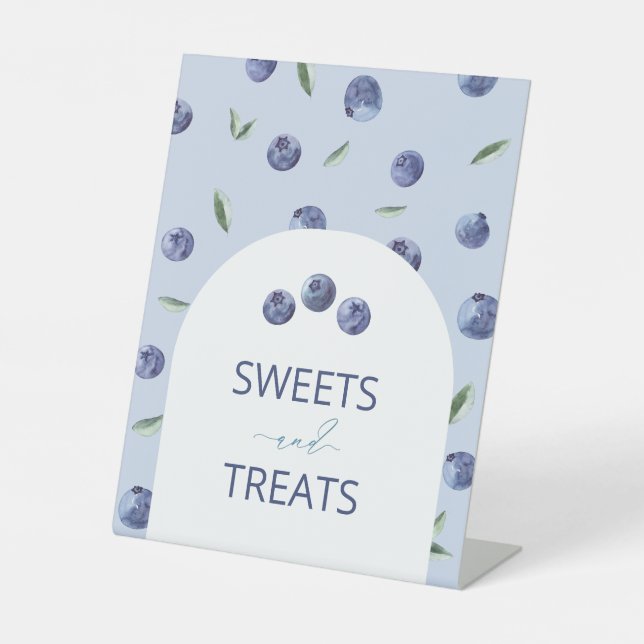 Wasserfarbe Elegante Blueberry Babydusche Süßigkei Sockelschild (Vorderseite)