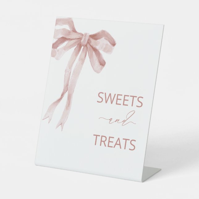 Wasserfarbe Elegante Bow Ribbon Babydusche Süßigke Sockelschild (Vorderseite)