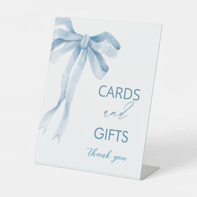 Wasserfarbe Elegante Bow Ribbon Babyduschkarten a Sockelschild (Vorderseite)