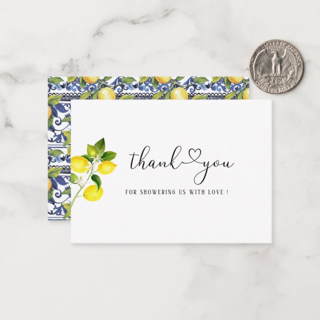 Wasserfarbe Elegante Citrus Lemon Babydusche Dank Mitteilungskarte (Vorderseite/Rückseite Beispiel)