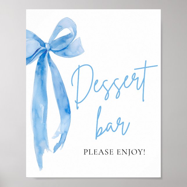 Wasserfarbe Elegante Dusty Blue Bow Dessert Bar Si Poster (Vorne)