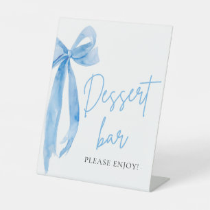 Wasserfarbe Elegante Dusty Blue Bow Dessert Bar Si Sockelschild