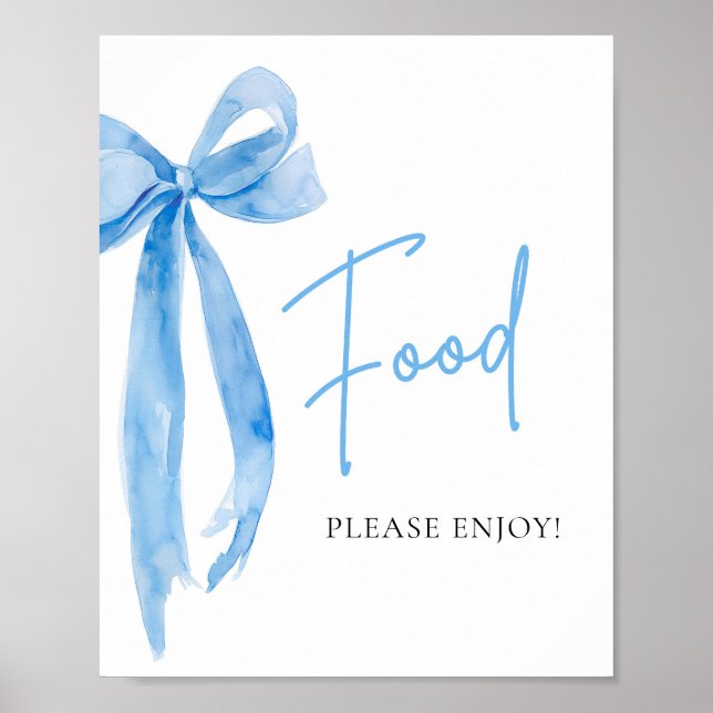 Wasserfarbe Elegante Dusty Blue Bow Food Sign Poster (Vorne)