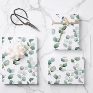 Wasserfarbe Elegante Grüne Weinkultur Eukalyptus B Geschenkpapier Set