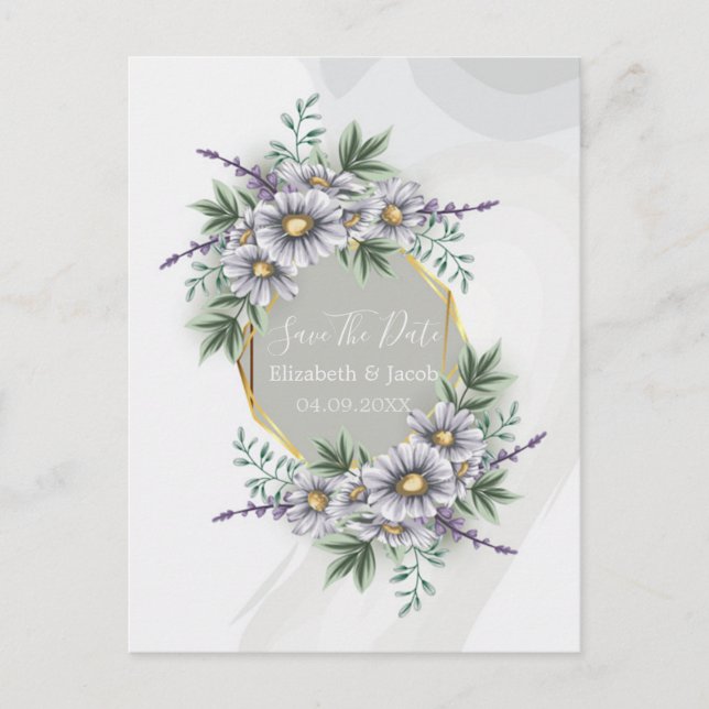 Wasserfarbe Elegante Lila Blumen Save the Date Postkarte (Vorderseite)