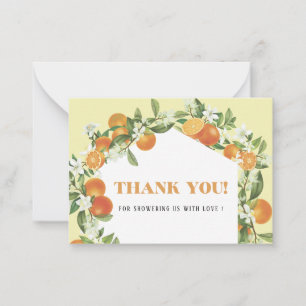 Wasserfarbe Elegante Orange Citrus Babydusche Dank Mitteilungskarte
