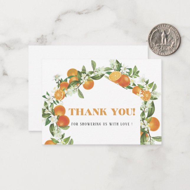 Wasserfarbe Elegante Orange Citrus Babydusche Dank Mitteilungskarte (Vorderseite/Rückseite Beispiel)