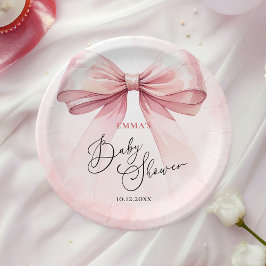Wasserfarbe Elegante Rosa Bow Babydusche Pappteller
