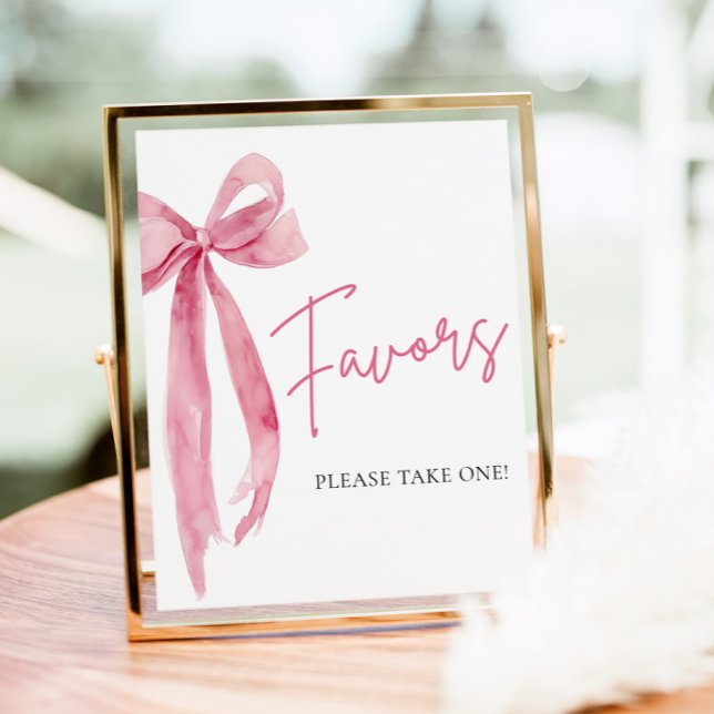 Wasserfarbe Elegante Rosa Farbe Favoriten Zeichen Poster (Watercolor Elegant Blush Pink Bow Favors Sign)