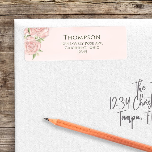 Wasserfarbe Elegante Rücksendeadresse Einfache Ros (Elegant pretty blush watercolor roses return address label.)