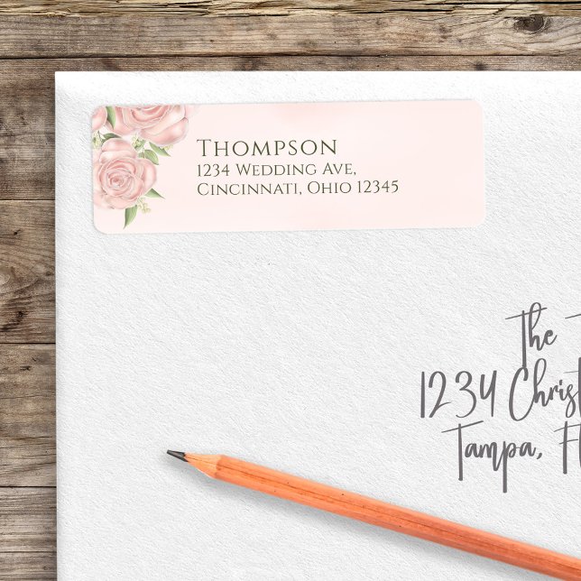 Wasserfarbe Elegante Rücksendeadresse Einfache Ros (Elegant pretty blush watercolor roses return address label.)