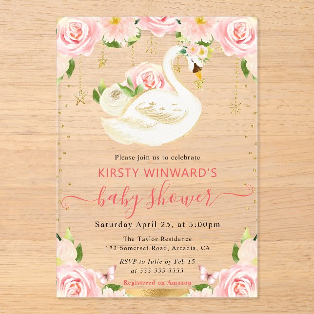 Wasserfarbe Elegante Schwanendusche Acryleinladungen (Vorderseite)