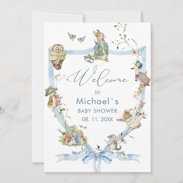 Wasserfarbe Elegante Wildblume Peter Rabbit Baby Einladung (Vorderseite)