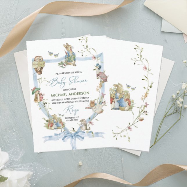 Wasserfarbe Elegante Wildblume Peter Rabbit Baby S Einladung (Von Creator hochgeladen)