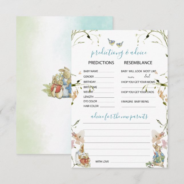 Wasserfarbe Elegante Wildblumen Peter Rabbit Predi Einladung (Vorne/Hinten)