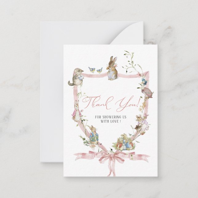 Wasserfarbe Elegante WildblumePeter Rabbit Baby s Mitteilungskarte (Vorderseite)