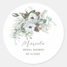 Wasserfarbe Elegante Winter Anemones Blume Bridal Runder Aufkleber