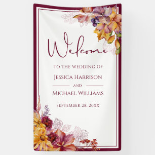 Wasserfarbe Eleganter Fall Burgundy Hochzeit Banner