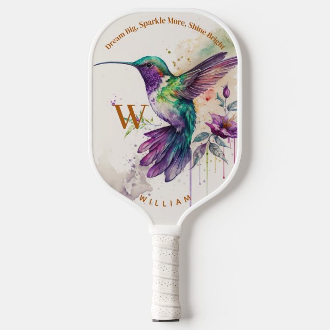 Wasserfarbe Eleganter Hummingbird mit Individuelle Pickleball Schläger (Vorderseite)