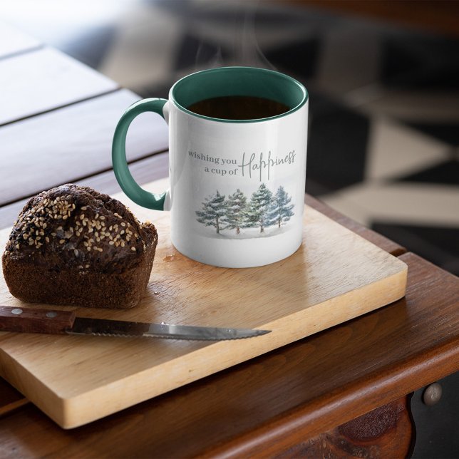 Wasserfarbe Eleganter Wald Tasse (Winter woodland two-toned green mug.)