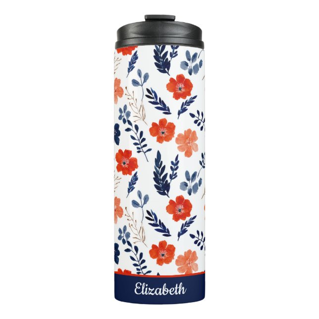 Wasserfarbe Elegantes Muster Mit Monogramm Name Thermosbecher (Vorderseite)