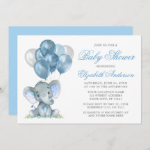 Wasserfarbe Elephant Balloons Babydusche blau