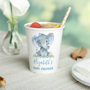 Wasserfarbe Elephant Blue Bow Baby Dusche Pappbecher