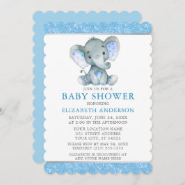 Wasserfarbe Elephant Blue Glitzer Babydusche Einladung