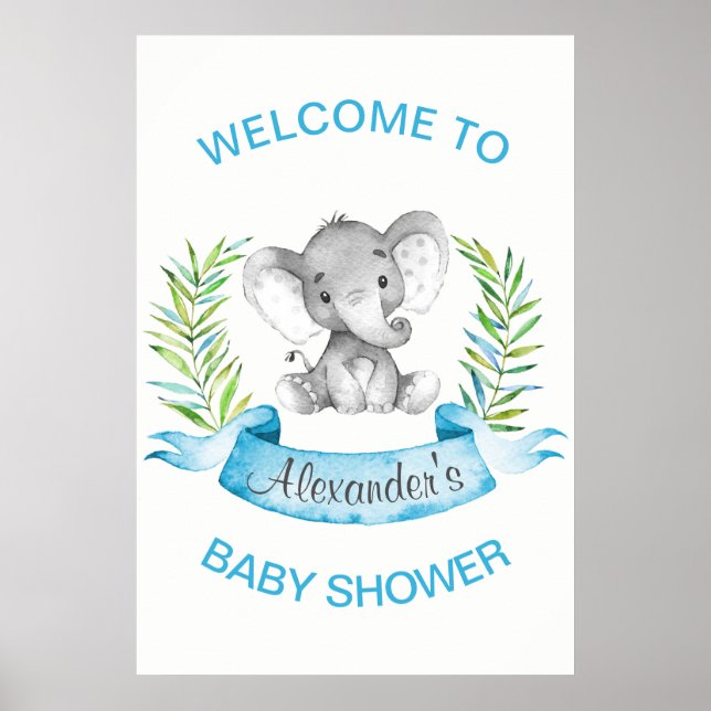 Wasserfarbe Elephant Boy Baby Dusche Poster (Vorne)