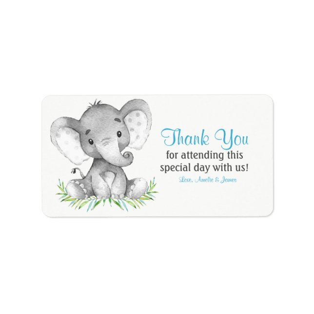 Wasserfarbe Elephant Junge Vielen Dank Adressaufkleber (Vorne)
