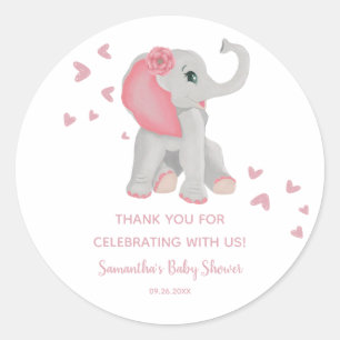 Wasserfarbe Elephant Pink Girl Baby Dusche Gefalle Runder Aufkleber