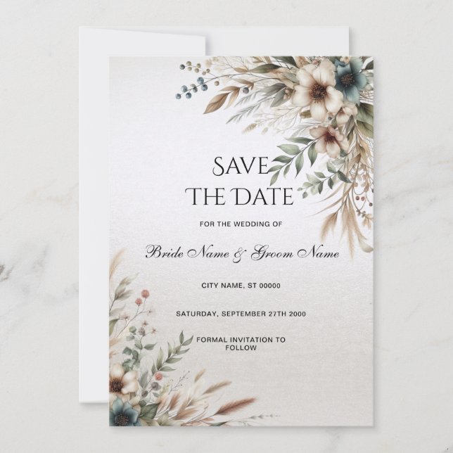 Wasserfarbe Elfenbeinblüten Save the Date (Vorderseite)