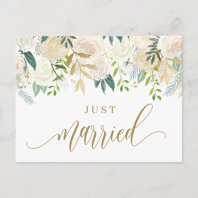 Wasserfarbe Elfenbeinerde und Rose nur verheiratet Ankündigungspostkarte (Vorderseite)