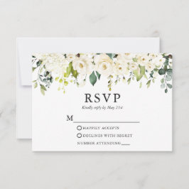 Wasserfarbe Elfenbeinweiße Blumengrün Hochzeit RSVP Karte