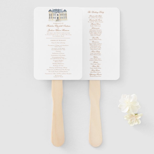 Wasserfarbe Englisch Manor Anwesen Hochzeit Fächer (Vorne und Hinten)