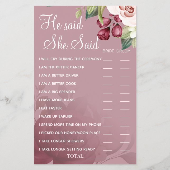 Wasserfarbe Er sagte, sie Dusche Spielkarte Flyer (Vorne)