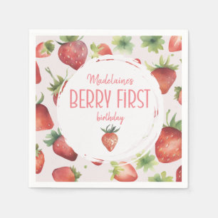 Wasserfarbe Erdbeere 1. Berry Erster Geburtstag Serviette