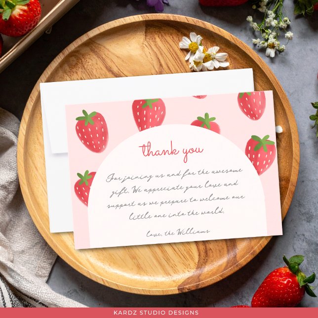 Wasserfarbe Erdbeere Baby Dusche Danke Karten (Front of flat thank you card is shown in 3.5 x 5 inches. )