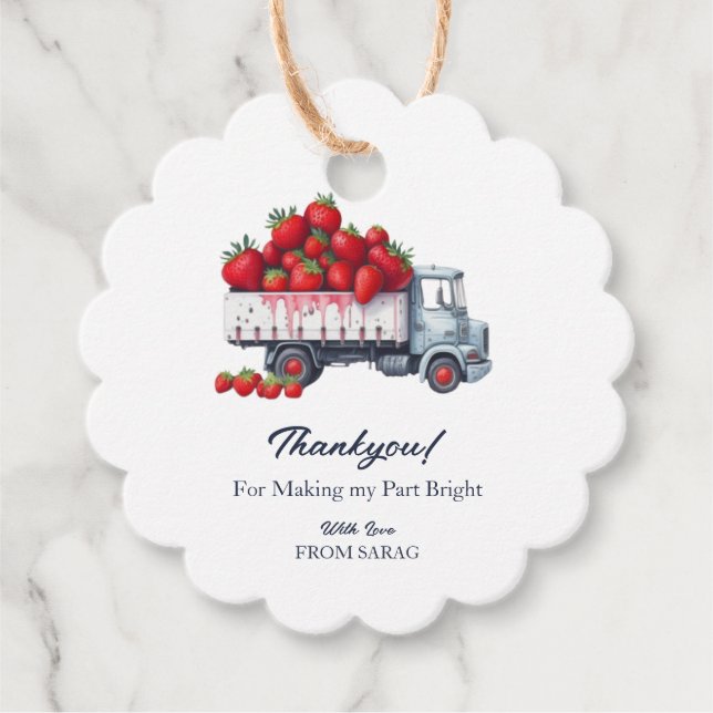 Wasserfarbe Erdbeere Babydusche Danke Geschenkanhänger (Vorderseite)