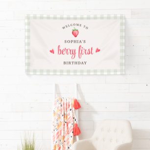 Wasserfarbe Erdbeere Beere Erster Geburtstag Willk Banner