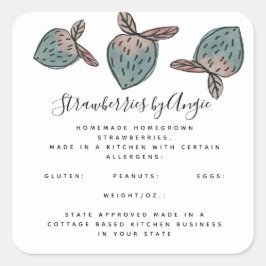 Wasserfarbe Erdbeere Doodle Pink Blue Business Quadratischer Aufkleber