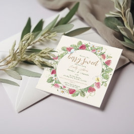 Wasserfarbe Erdbeere Floral Boho Babydusche Einladung