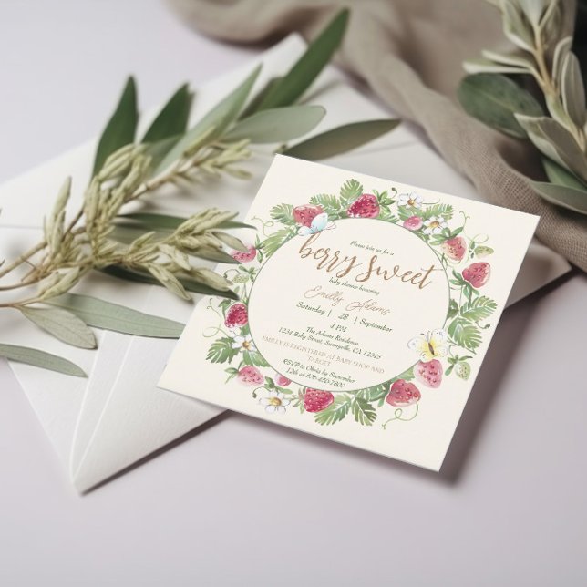 Wasserfarbe Erdbeere Floral Boho Babydusche Einladung (Von Creator hochgeladen)