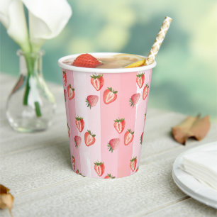 Wasserfarbe Erdbeere Rosa Streifen Pappbecher