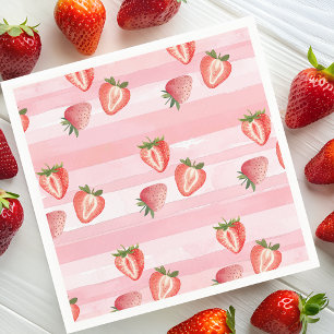 Wasserfarbe Erdbeere Rosa Streifen Serviette