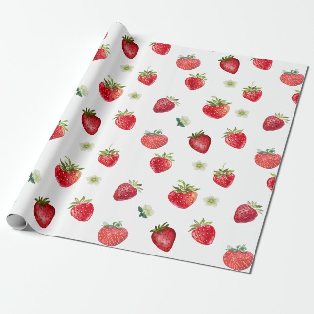 Wasserfarbe Erdbeeren Blume Obst und Erdbeeren Geschenkpapier (Ungerollt)