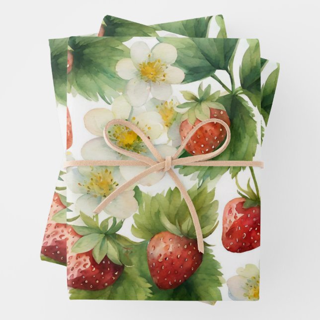 Wasserfarbe Erdbeeren Blume Obst und Erdbeeren Geschenkpapier Set (Beispiel)